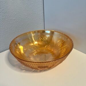 Vintage Jeanette Glass Iris & Herringbone Iridescent Marigold Serving Bowl